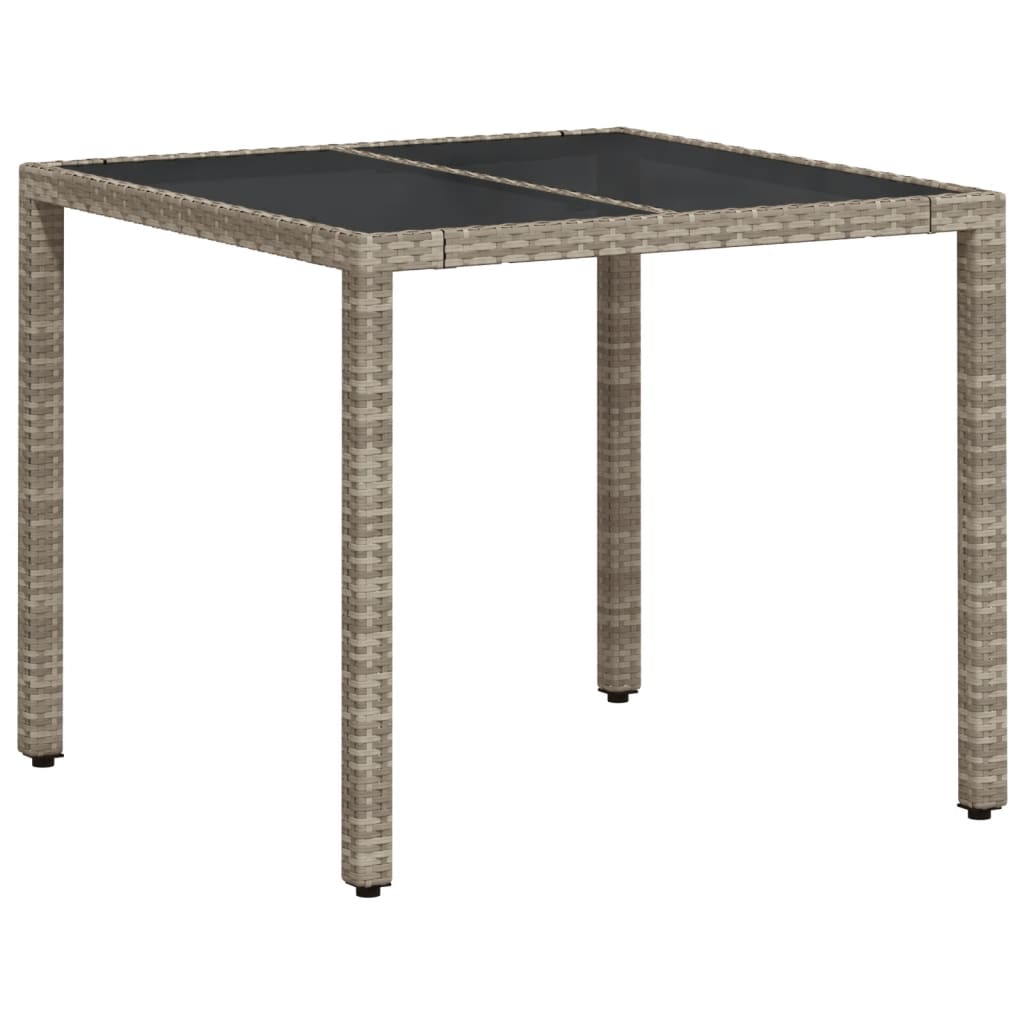 Tuintafel met glazen blad 90x90x75 cm poly rattan lichtgrijs - AllerleiShop