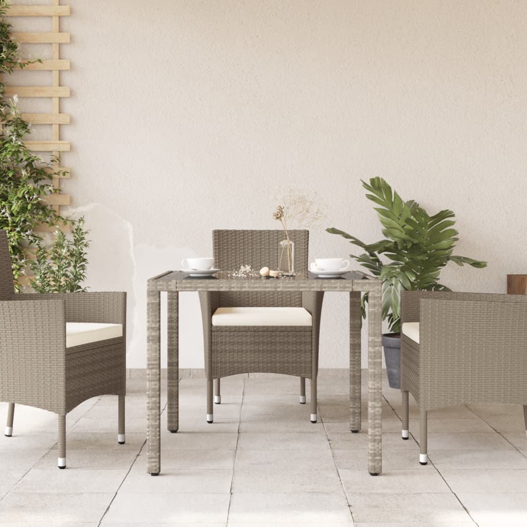 Tuintafel met glazen blad 90x90x75 cm poly rattan lichtgrijs - AllerleiShop