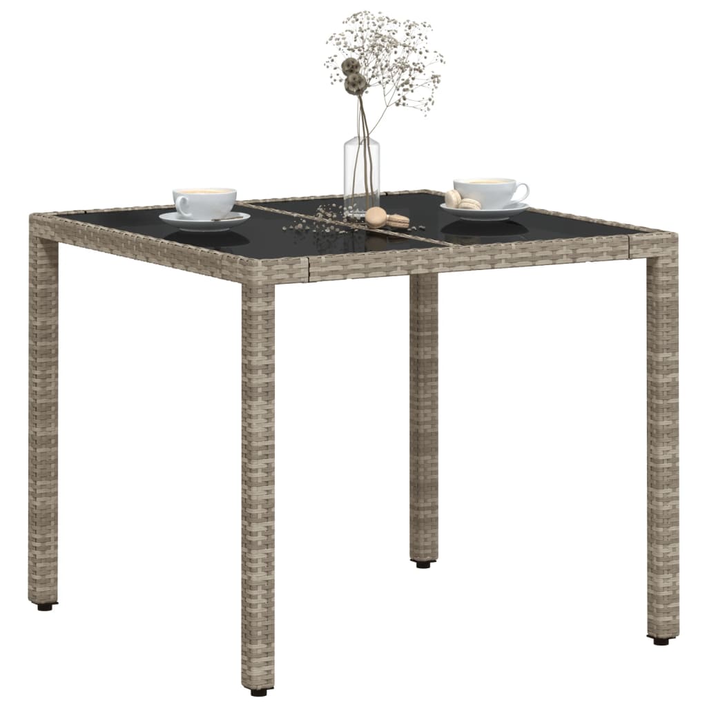 Tuintafel met glazen blad 90x90x75 cm poly rattan lichtgrijs - AllerleiShop