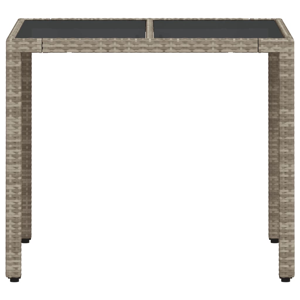 Tuintafel met glazen blad 90x90x75 cm poly rattan lichtgrijs - AllerleiShop