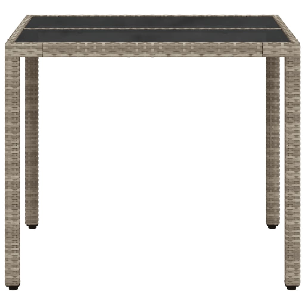 Tuintafel met glazen blad 90x90x75 cm poly rattan lichtgrijs - AllerleiShop