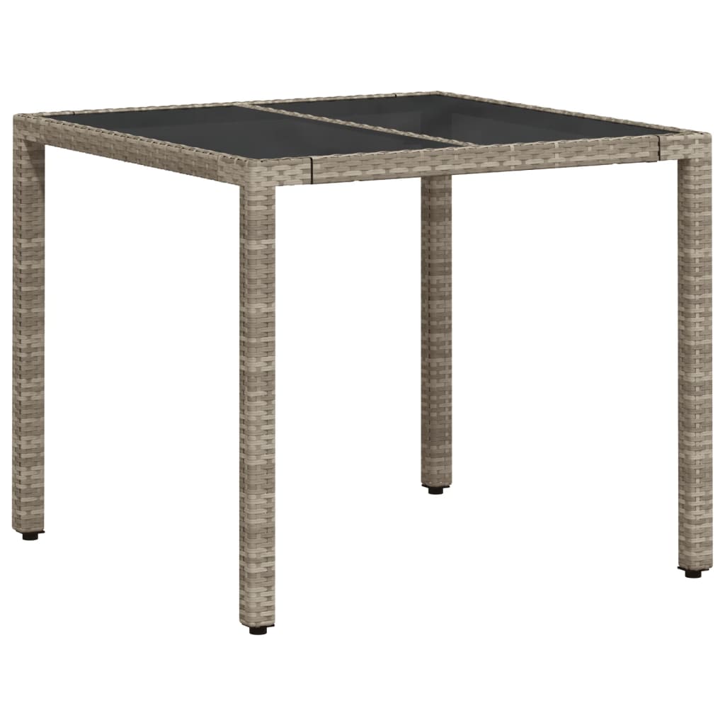 Tuintafel met glazen blad 90x90x75 cm poly rattan lichtgrijs - AllerleiShop