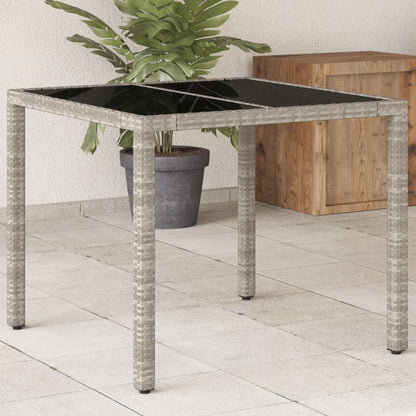 Tuintafel met glazen blad 90x90x75 cm poly rattan lichtgrijs - AllerleiShop