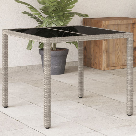 Tuintafel met glazen blad 90x90x75 cm poly rattan lichtgrijs - AllerleiShop