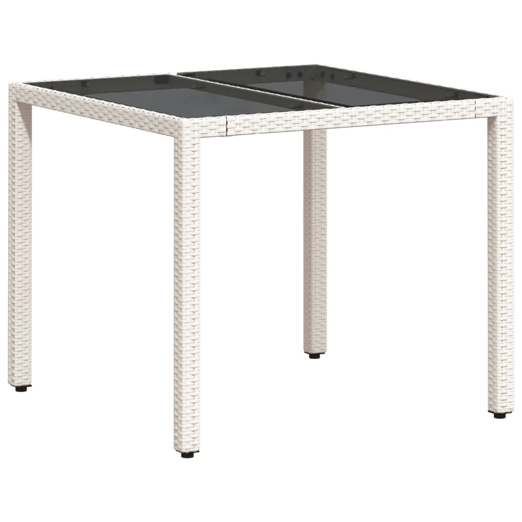 Tuintafel met glazen blad 90x90x75 cm poly rattan wit - AllerleiShop