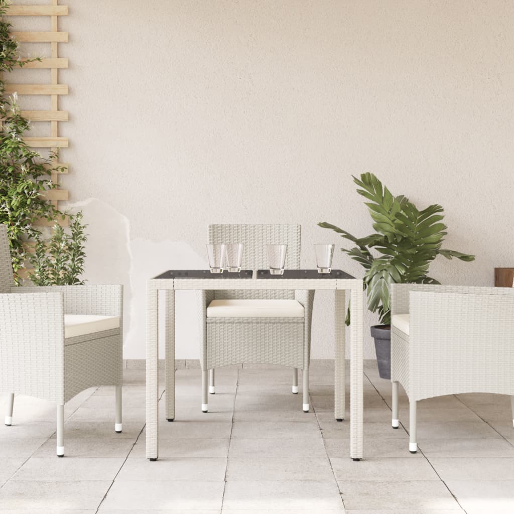 Tuintafel met glazen blad 90x90x75 cm poly rattan wit - AllerleiShop