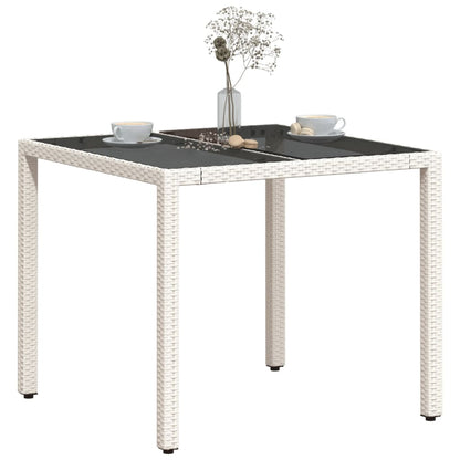 Tuintafel met glazen blad 90x90x75 cm poly rattan wit - AllerleiShop