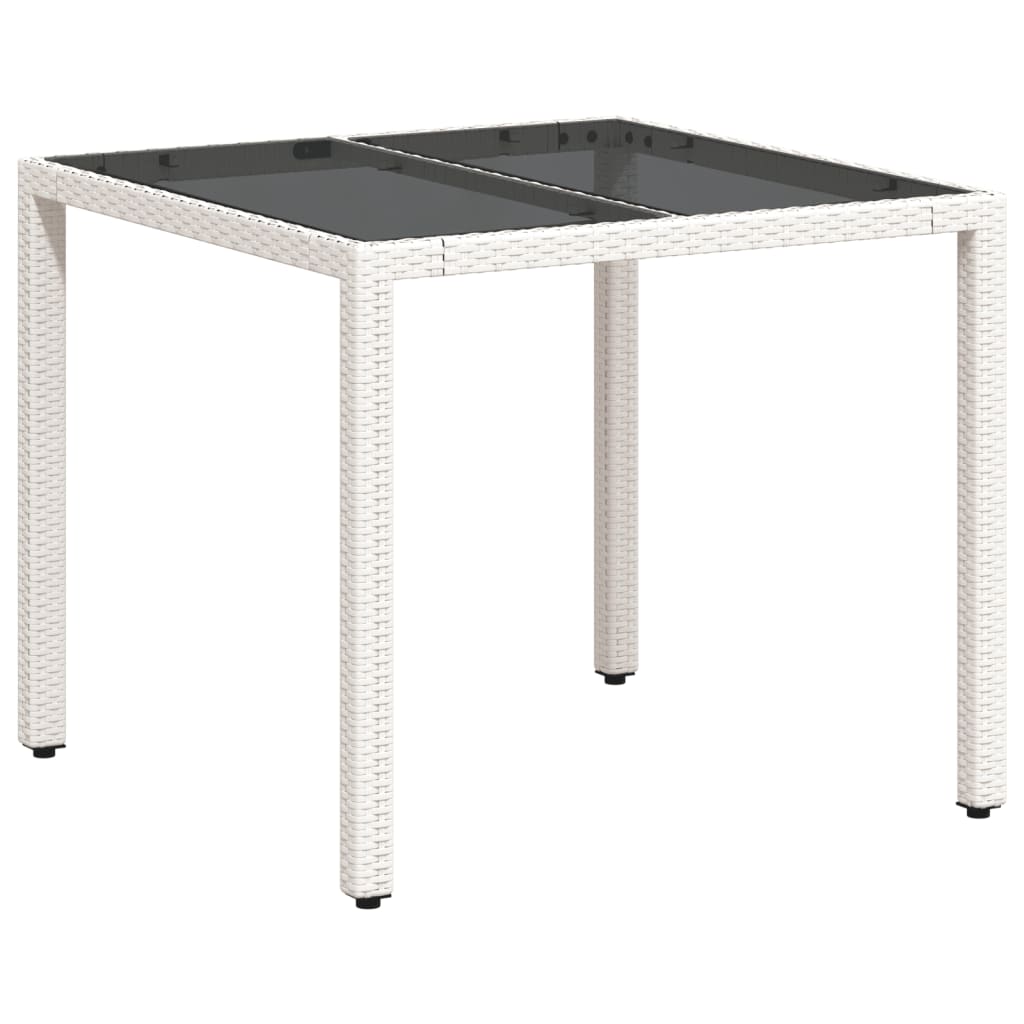 Tuintafel met glazen blad 90x90x75 cm poly rattan wit - AllerleiShop