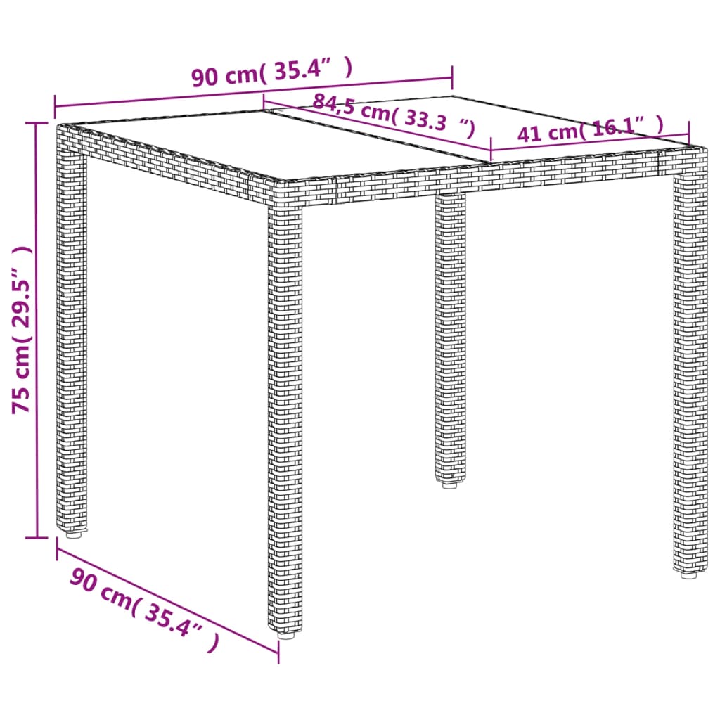 Tuintafel met glazen blad 90x90x75 cm poly rattan wit - AllerleiShop