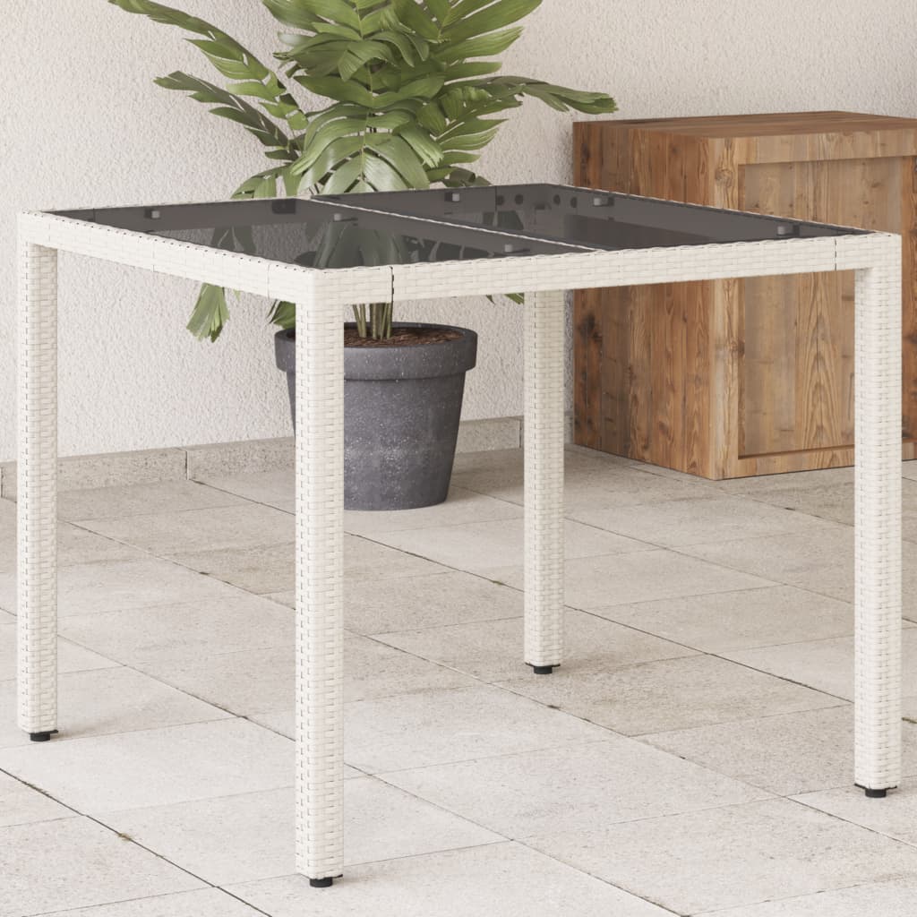 Tuintafel met glazen blad 90x90x75 cm poly rattan wit - AllerleiShop