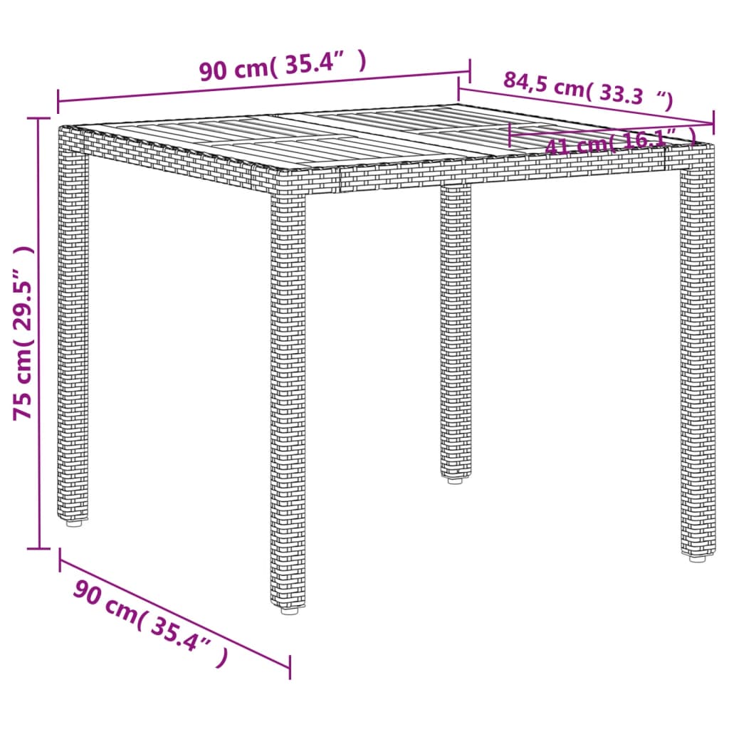 Tuintafel 90x90x75 cm poly rattan en acaciahout beige - AllerleiShop