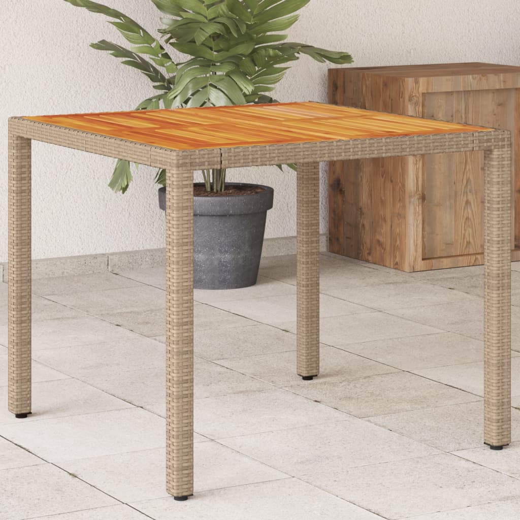 Tuintafel 90x90x75 cm poly rattan en acaciahout beige - AllerleiShop