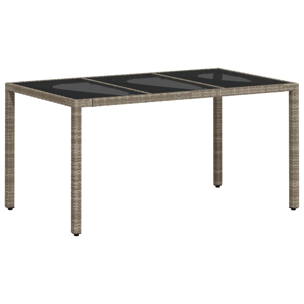 Tuintafel met glazen blad 150x90x75 cm poly rattan lichtgrijs - AllerleiShop