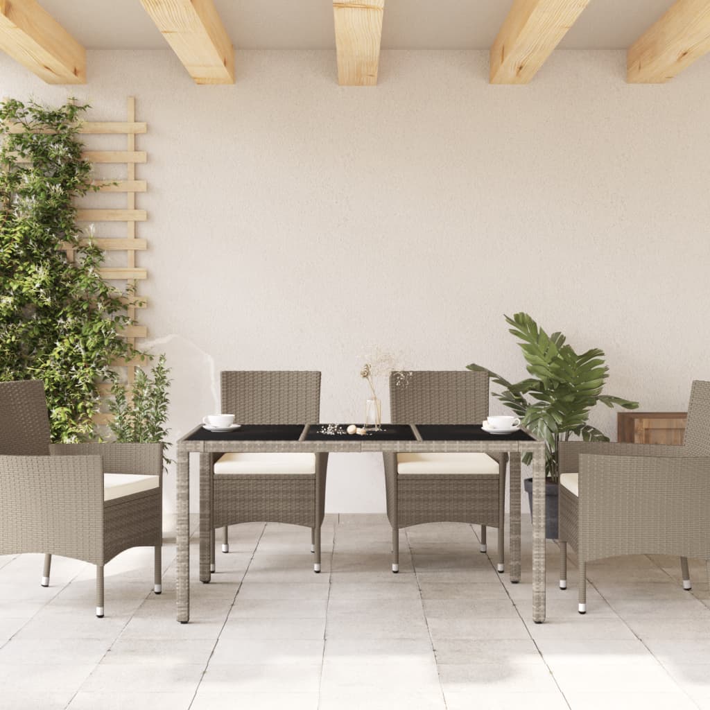 Tuintafel met glazen blad 150x90x75 cm poly rattan lichtgrijs - AllerleiShop