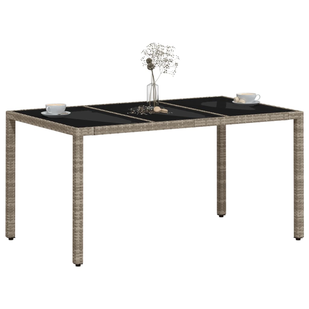 Tuintafel met glazen blad 150x90x75 cm poly rattan lichtgrijs - AllerleiShop