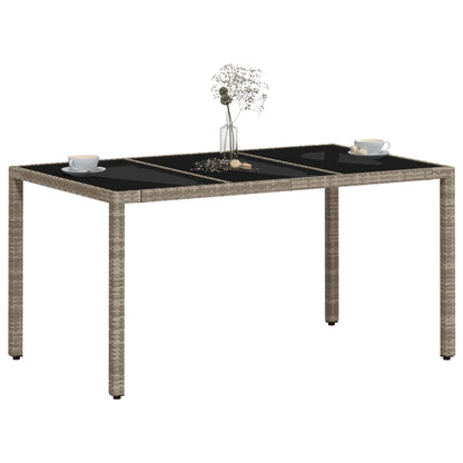 Tuintafel met glazen blad 150x90x75 cm poly rattan lichtgrijs - AllerleiShop