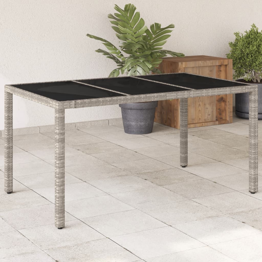 Tuintafel met glazen blad 150x90x75 cm poly rattan lichtgrijs - AllerleiShop