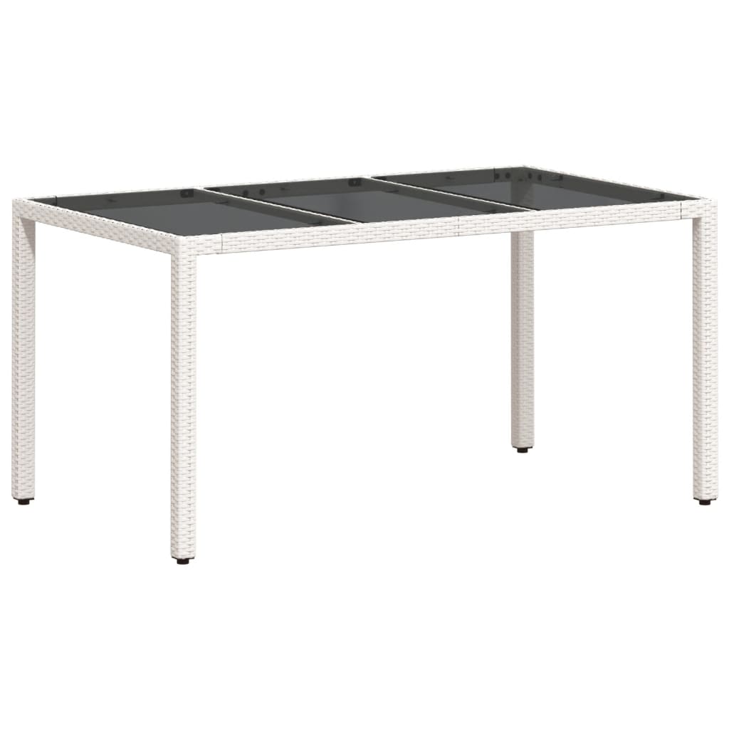 Tuintafel met glazen blad 150x90x75 cm poly rattan wit - AllerleiShop