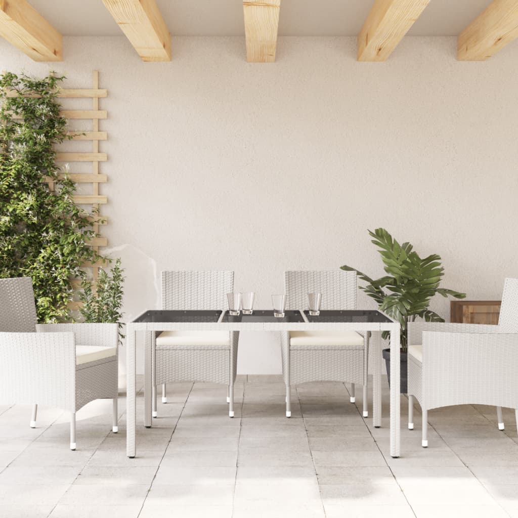 Tuintafel met glazen blad 150x90x75 cm poly rattan wit - AllerleiShop