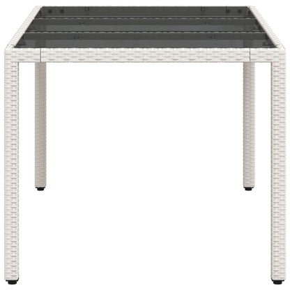 Tuintafel met glazen blad 150x90x75 cm poly rattan wit - AllerleiShop