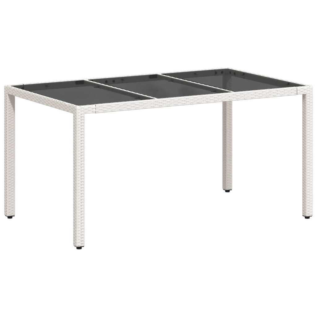 Tuintafel met glazen blad 150x90x75 cm poly rattan wit - AllerleiShop