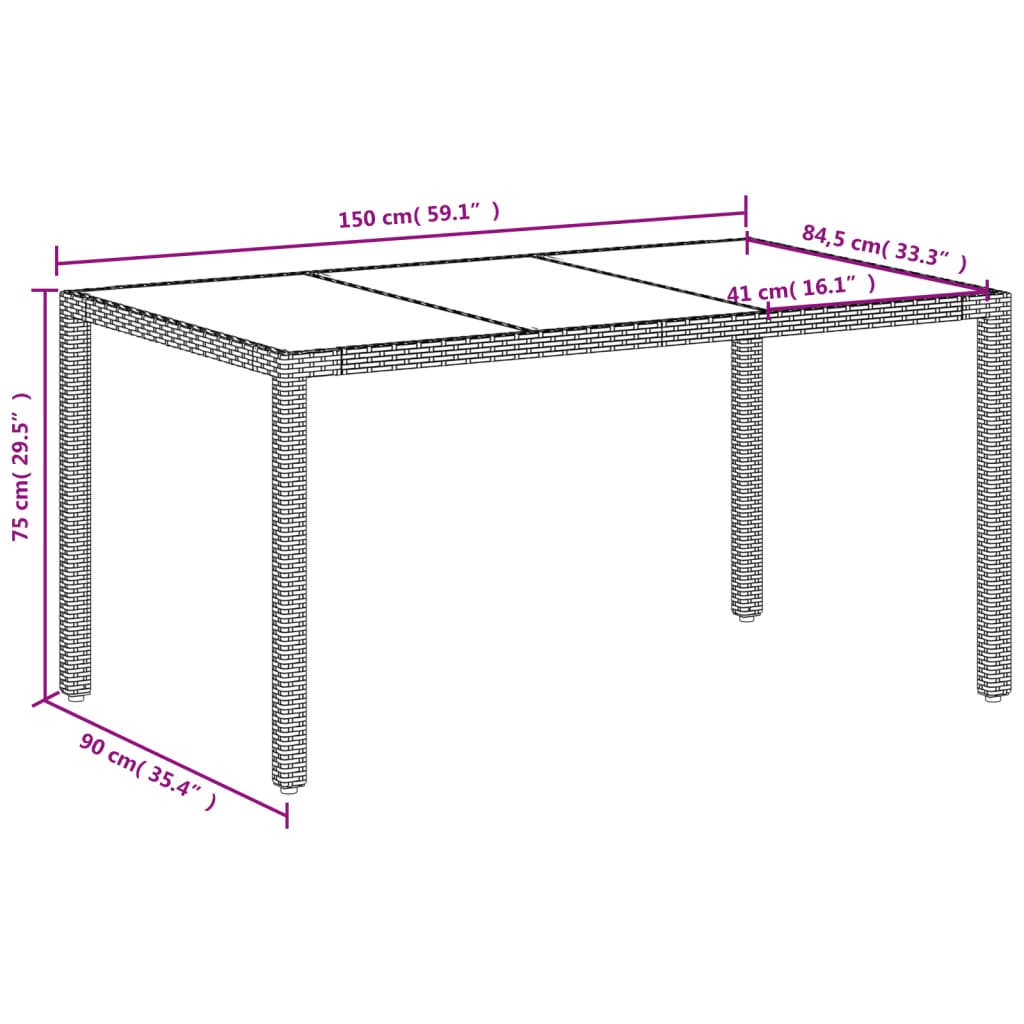 Tuintafel met glazen blad 150x90x75 cm poly rattan wit - AllerleiShop