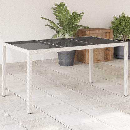 Tuintafel met glazen blad 150x90x75 cm poly rattan wit - AllerleiShop