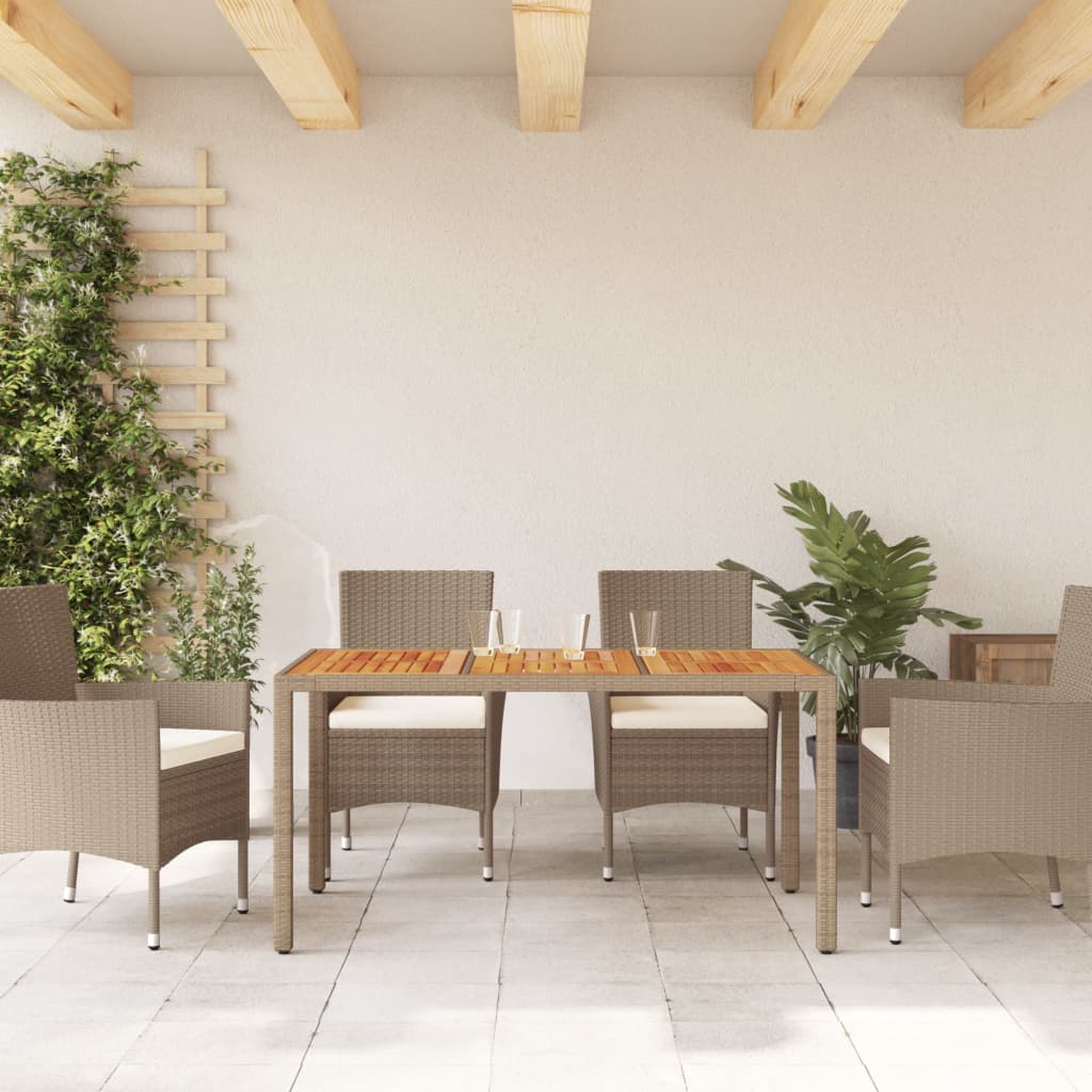 Tuintafel 150x90x75 cm poly rattan en massief acaciahout beige - AllerleiShop