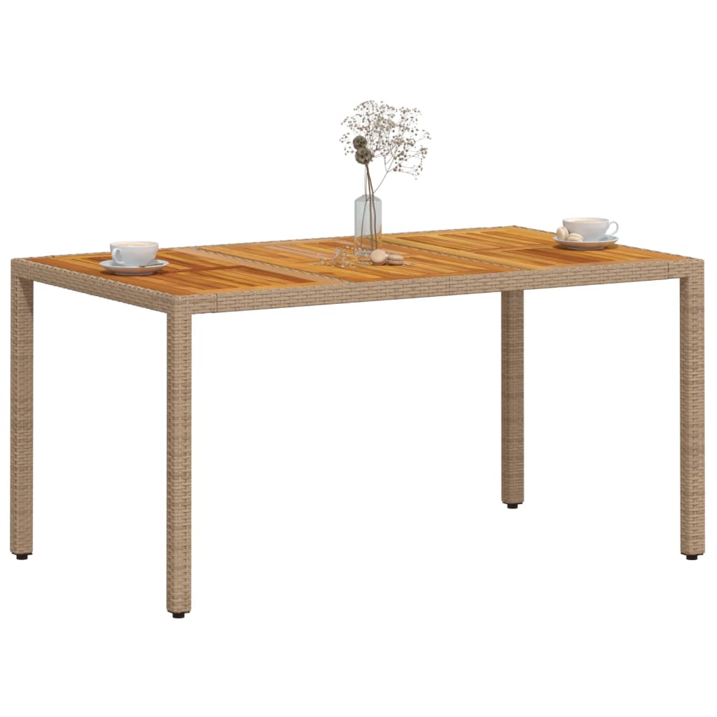 Tuintafel 150x90x75 cm poly rattan en massief acaciahout beige - AllerleiShop