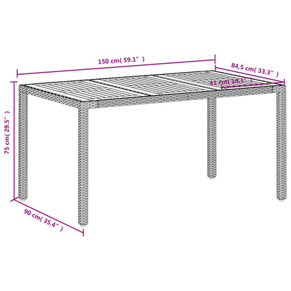 Tuintafel 150x90x75 cm poly rattan en massief acaciahout beige - AllerleiShop