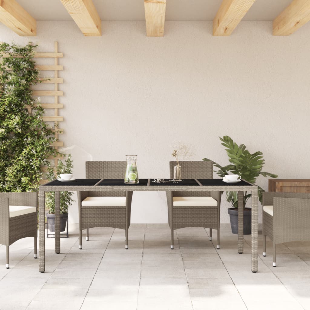 Tuintafel met glazen blad 190x90x75 cm poly rattan lichtgrijs - AllerleiShop