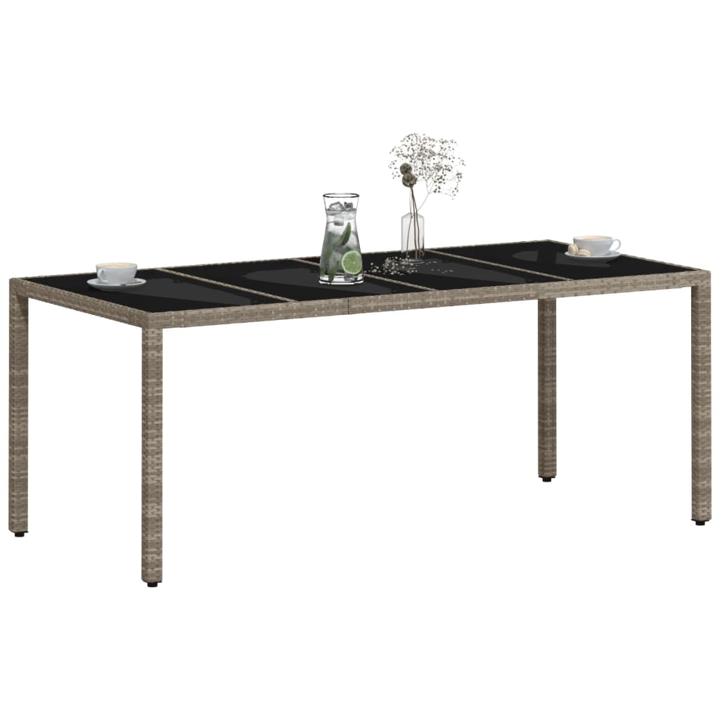 Tuintafel met glazen blad 190x90x75 cm poly rattan lichtgrijs - AllerleiShop