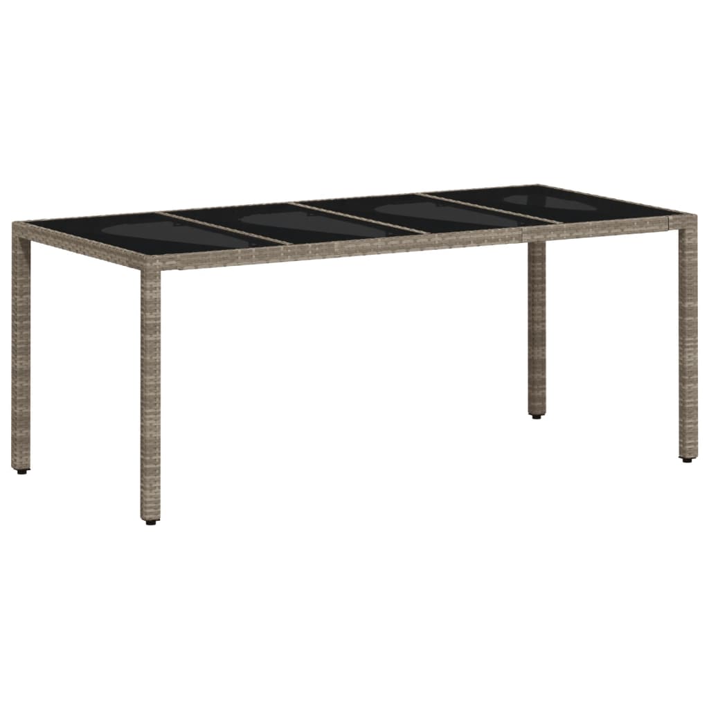 Tuintafel met glazen blad 190x90x75 cm poly rattan lichtgrijs - AllerleiShop