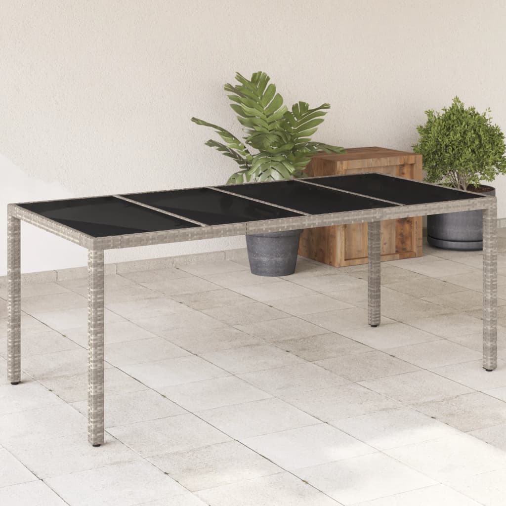 Tuintafel met glazen blad 190x90x75 cm poly rattan lichtgrijs - AllerleiShop