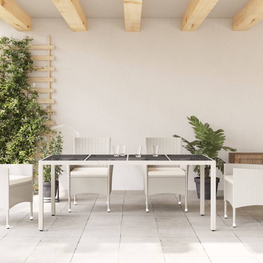 Tuintafel met glazen blad 190x90x75 cm poly rattan wit - AllerleiShop