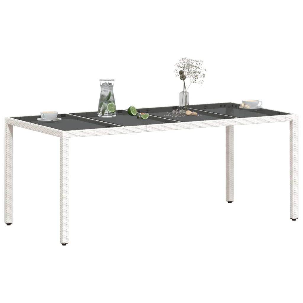 Tuintafel met glazen blad 190x90x75 cm poly rattan wit - AllerleiShop