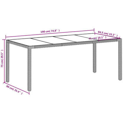 Tuintafel met glazen blad 190x90x75 cm poly rattan wit - AllerleiShop