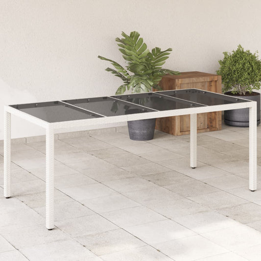 Tuintafel met glazen blad 190x90x75 cm poly rattan wit - AllerleiShop