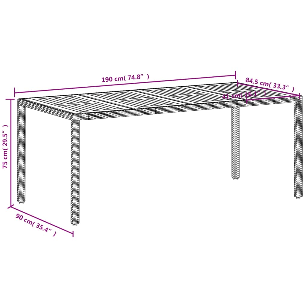 Tuintafel 190x90x75 cm poly rattan en acaciahout beige - AllerleiShop