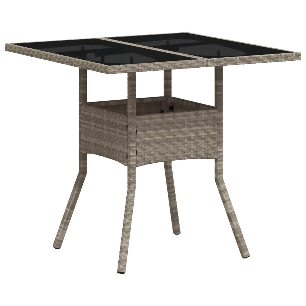 Tuintafel met glazen blad 80x80x75 cm poly rattan lichtgrijs - AllerleiShop