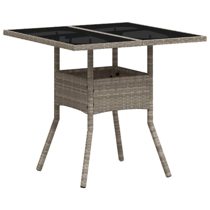 Tuintafel met glazen blad 80x80x75 cm poly rattan lichtgrijs - AllerleiShop