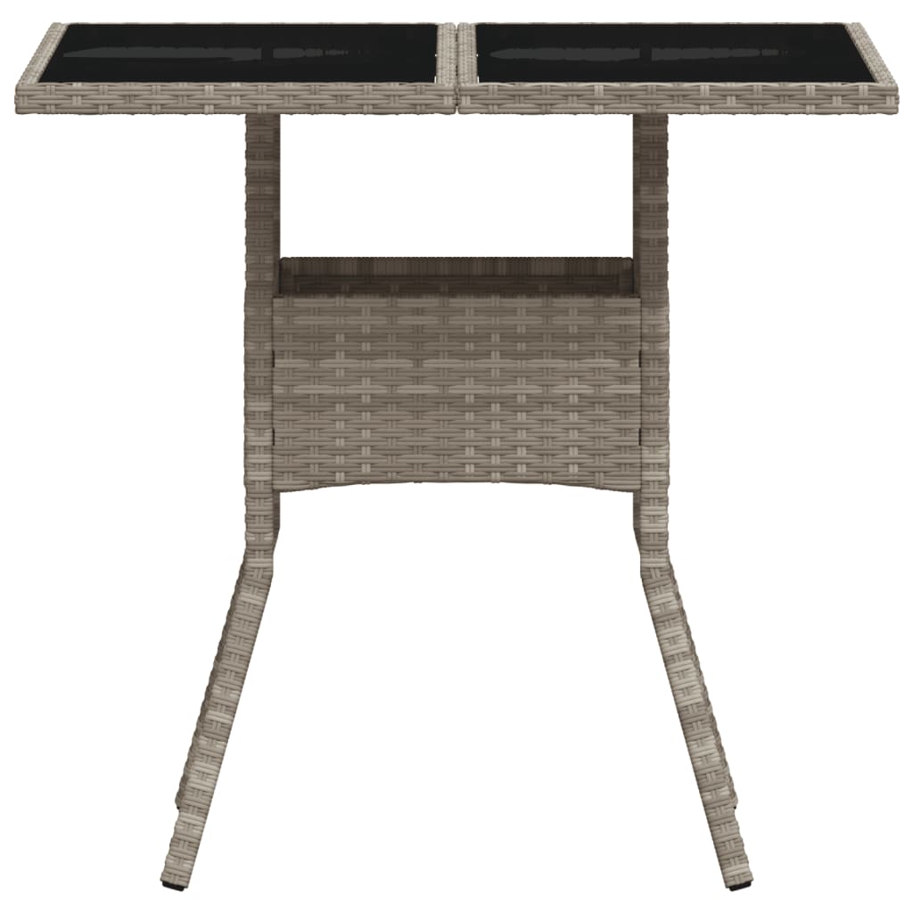 Tuintafel met glazen blad 80x80x75 cm poly rattan lichtgrijs - AllerleiShop