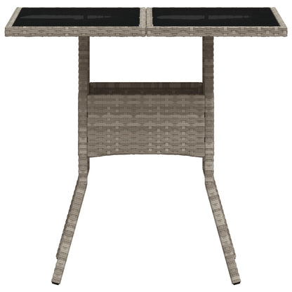 Tuintafel met glazen blad 80x80x75 cm poly rattan lichtgrijs - AllerleiShop