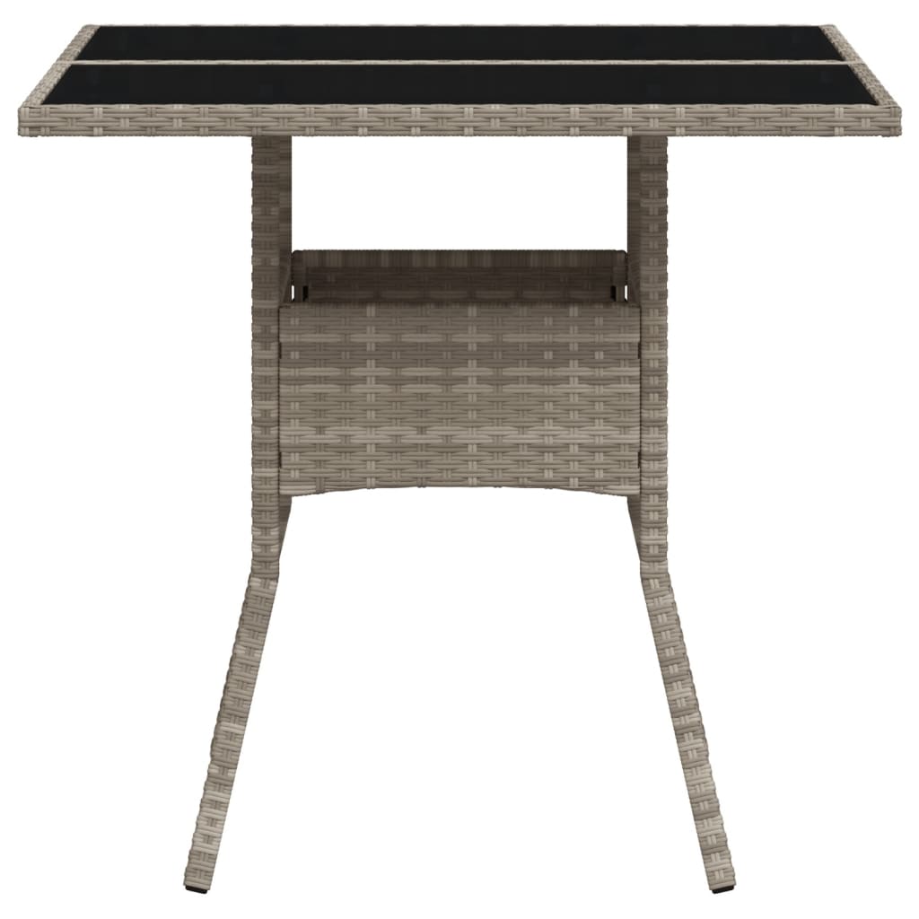 Tuintafel met glazen blad 80x80x75 cm poly rattan lichtgrijs - AllerleiShop