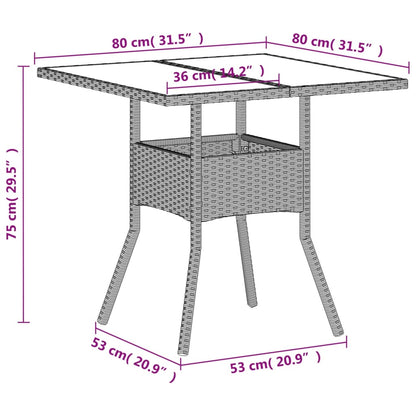 Tuintafel met glazen blad 80x80x75 cm poly rattan lichtgrijs - AllerleiShop