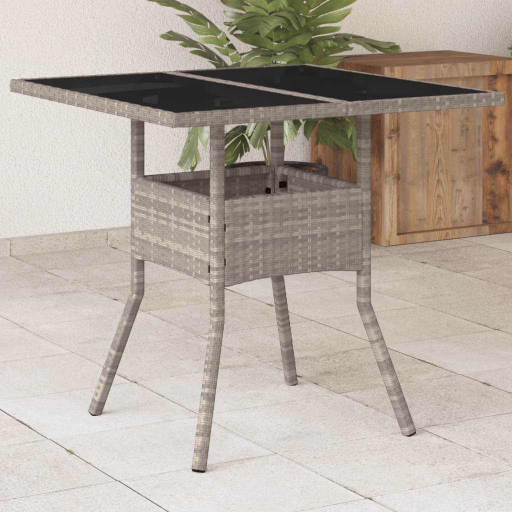 Tuintafel met glazen blad 80x80x75 cm poly rattan lichtgrijs - AllerleiShop