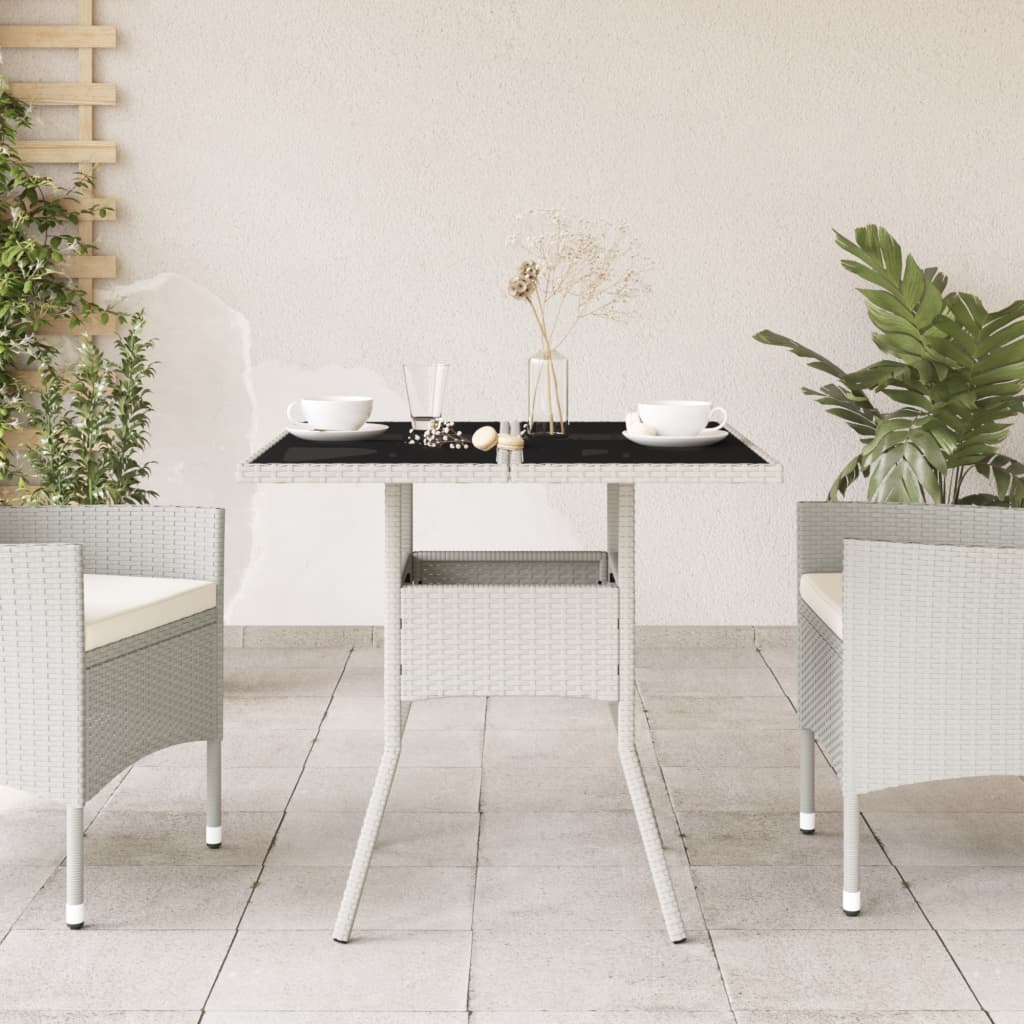 Tuintafel met glazen blad 80x80x75 cm poly rattan wit - AllerleiShop