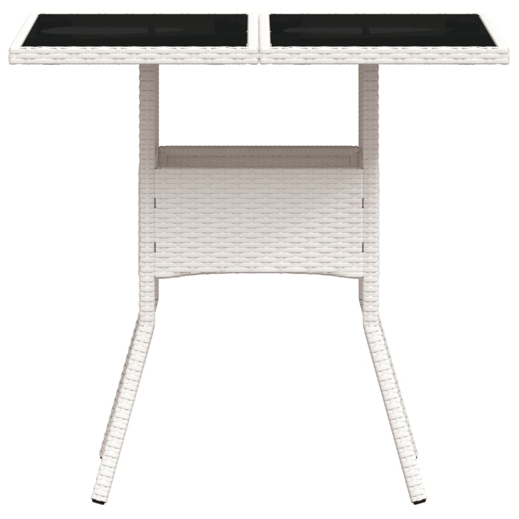 Tuintafel met glazen blad 80x80x75 cm poly rattan wit - AllerleiShop