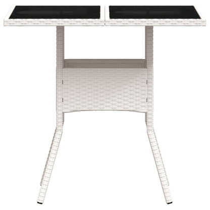 Tuintafel met glazen blad 80x80x75 cm poly rattan wit - AllerleiShop