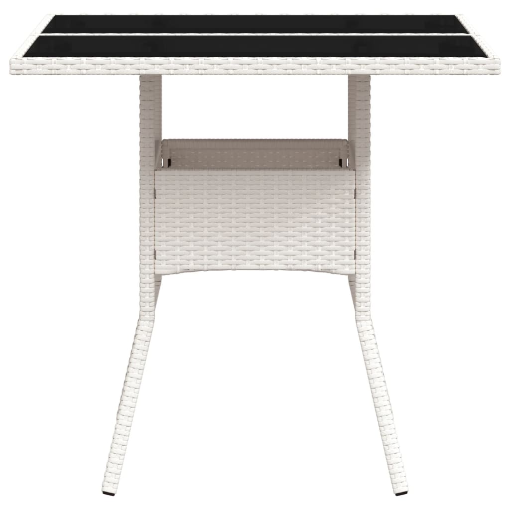 Tuintafel met glazen blad 80x80x75 cm poly rattan wit - AllerleiShop